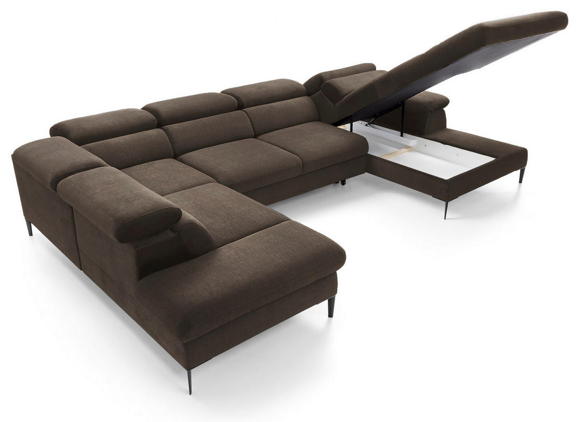 ECKSOFA U-Form 350 cm Amaro M mit Schlaffunktion, Rechts, Braun - Braun, Holz (353/214cm) - Emporius