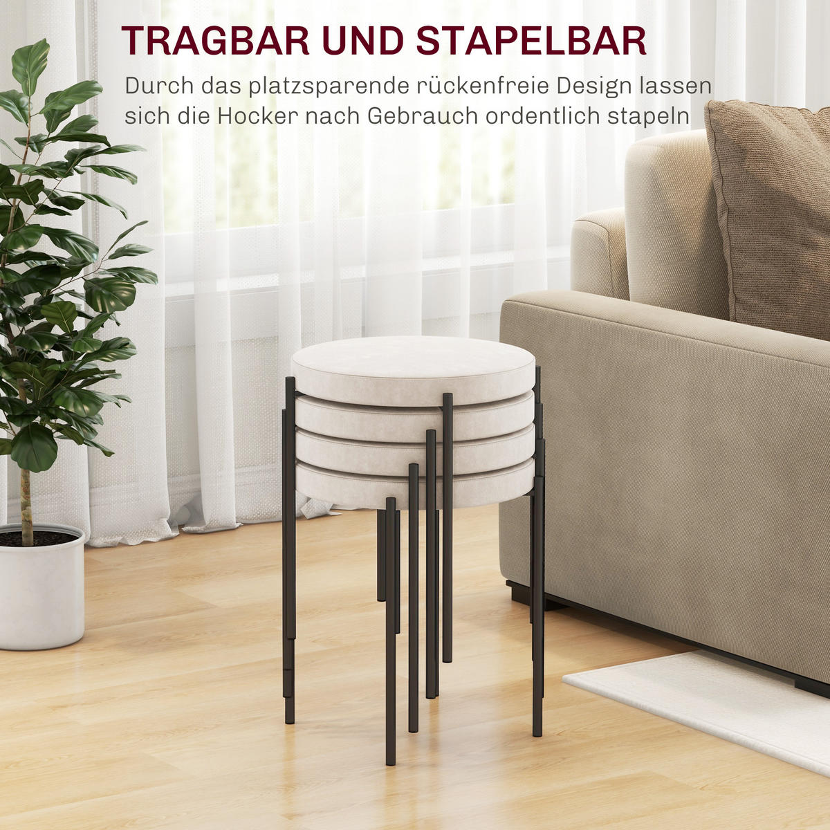 ESSZIMMERHOCKER, Cremeweiß, Polyester, Metall - Weiß, Kunststoff (41.5/46/41.5cm) - HOMCOM