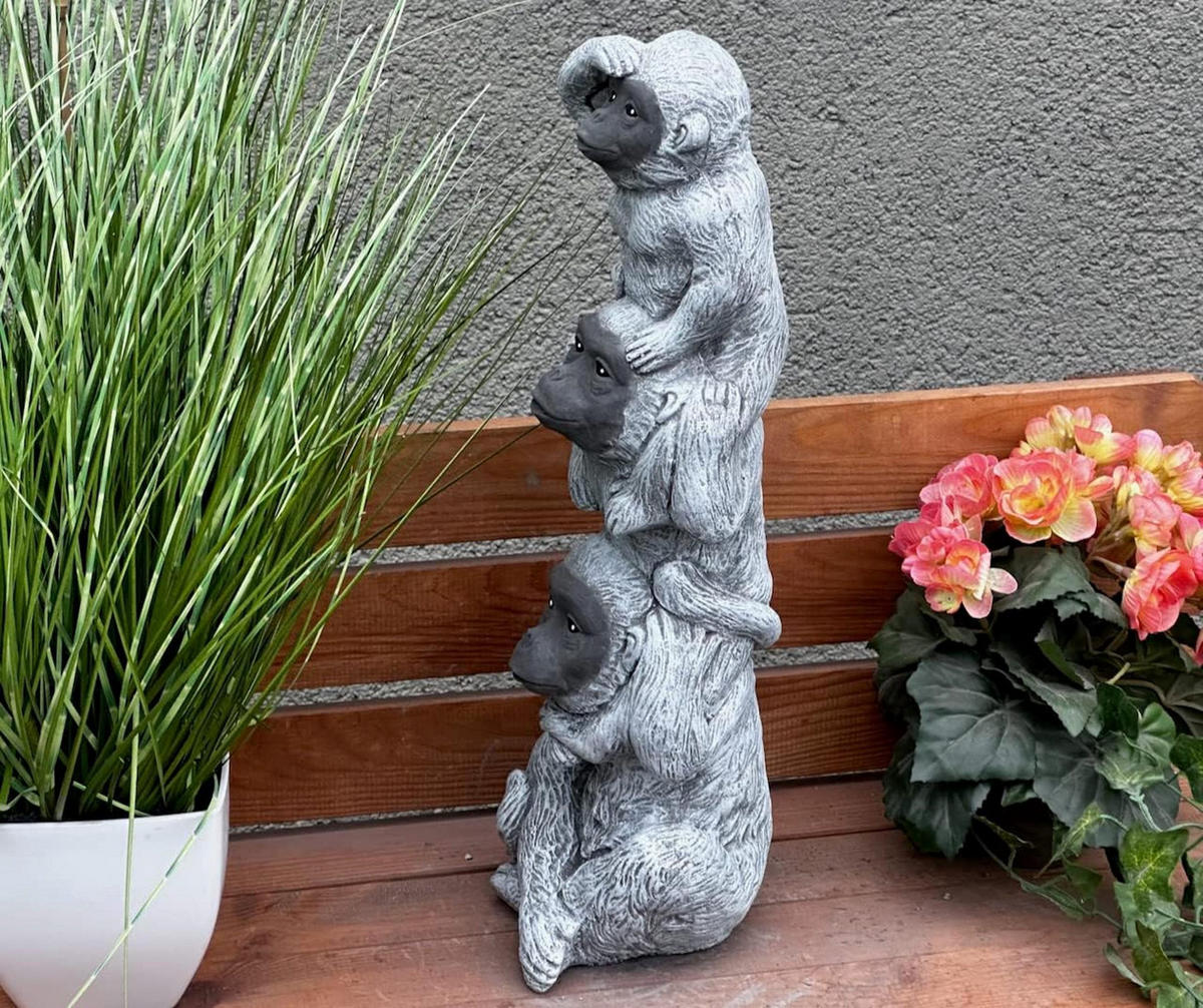 STEINFIGUR 3er Affenbande Affen frostfest - Grau, Stein (15/48/15cm) - stoneandstyle