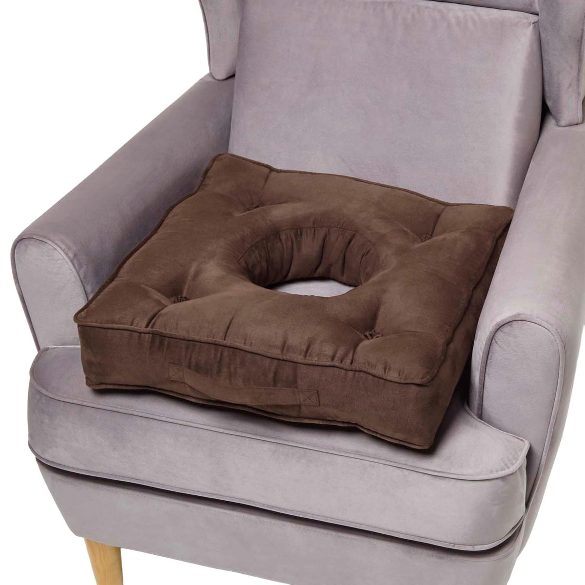 SITZKISSEN mit Aussparung braun 50/50/10 cm – Entlastungskissen, Velours - Braun, Textil (50/50/10cm) - Homescapes