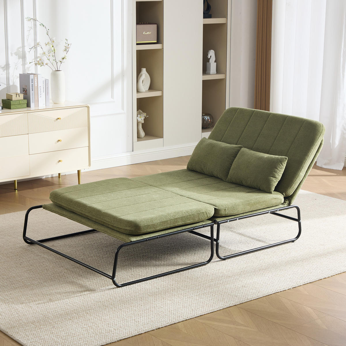 SCHLAFSOFA 2-Sitzer umbaubar mit Metallgestell, DE-42601, Grün - Olivgrün, Metall (104/92/85cm) - ComfortXL