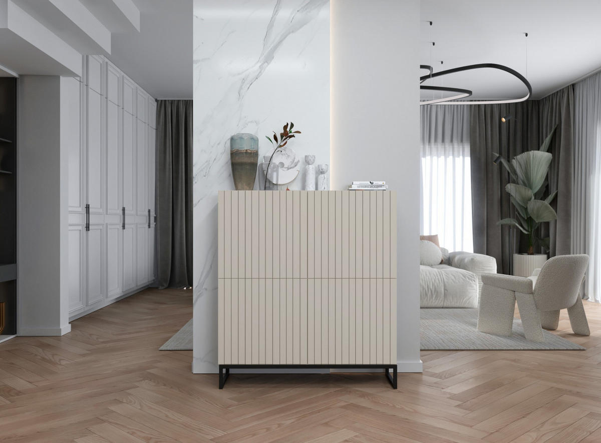 KOMMODE Elpis 4D Kaschmir Matt mit metallrahmen Glamour 112 cm - Kaschmir, Holzwerkstoff (112/126/36.5cm) - Meble Lindner