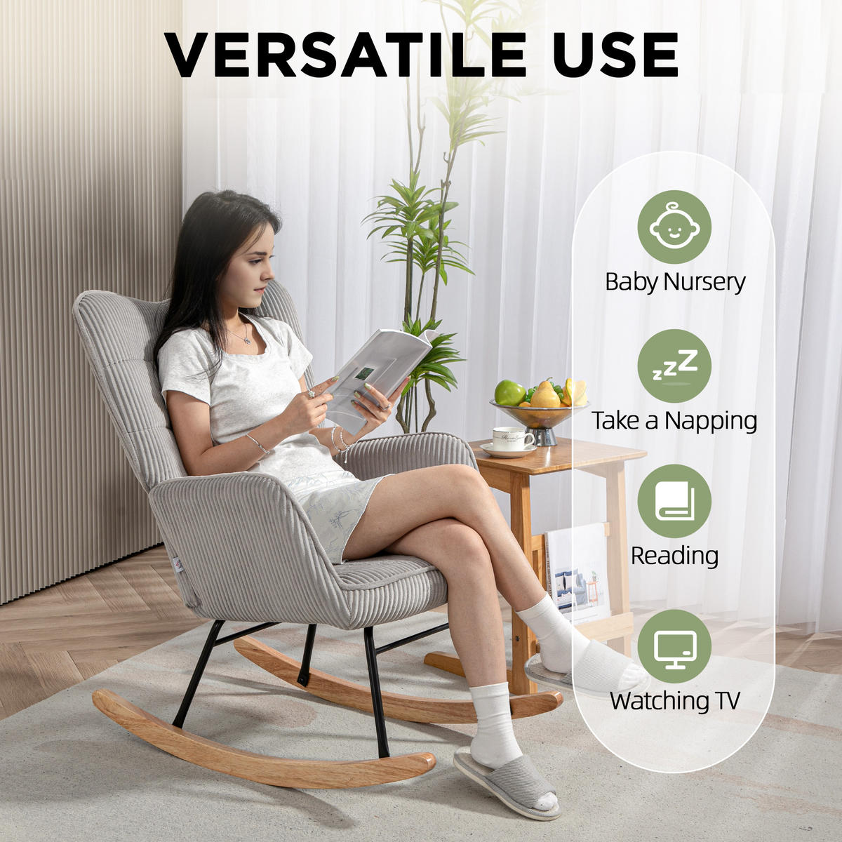 SESSEL 71/98/101 cm, Schaukelstuhl mit Kord-Bezug, gepolstert, Dunkelgrün - Dunkelgrau, Kunststoff (98/101/71cm) - Redom