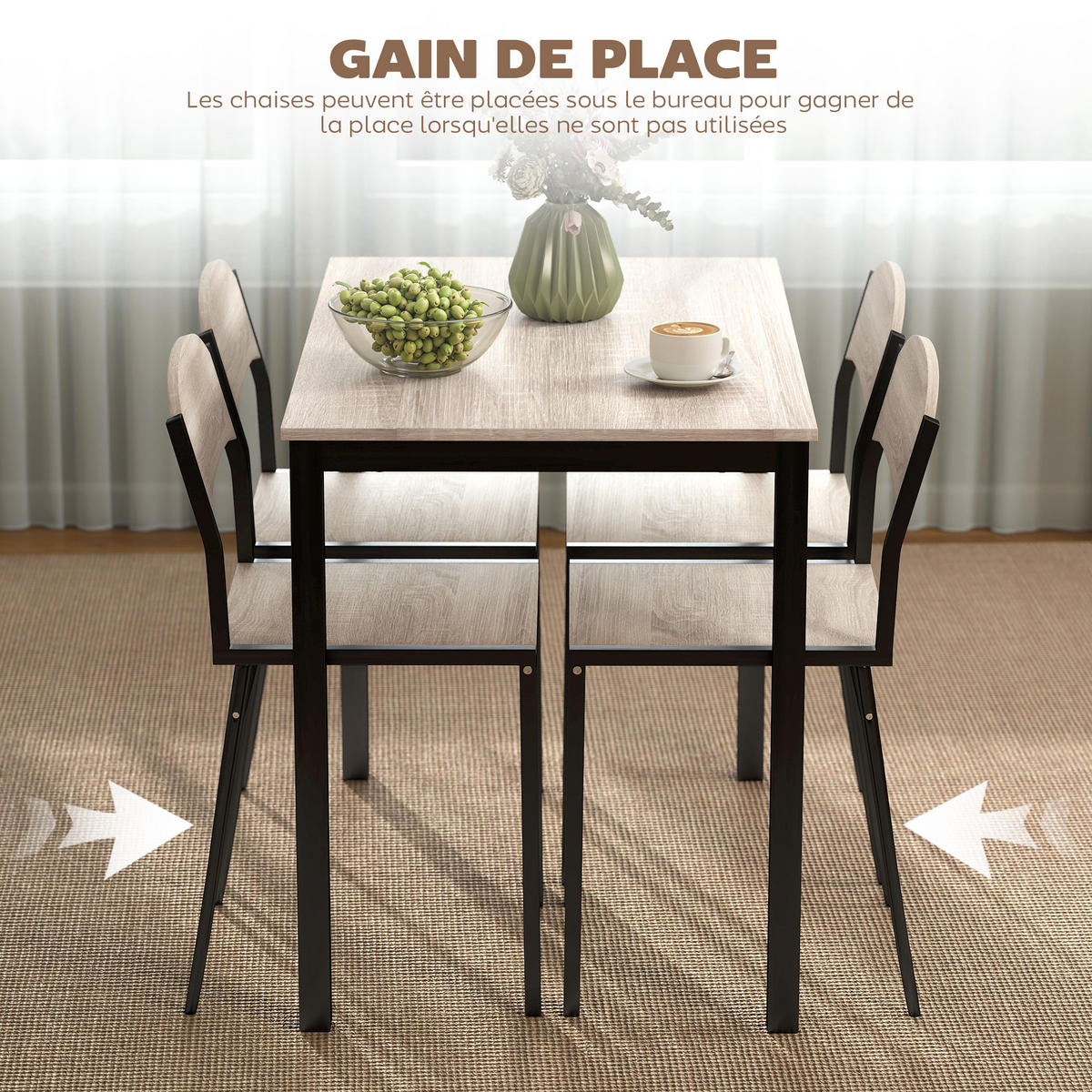 5-TEILIGES Esszimmer-Set mit 4 Stühlen, Tischplatte aus MDF in Eichenoptik, schwarzem Metallgestell - Brombeere, Metall (100/76.5/63cm)