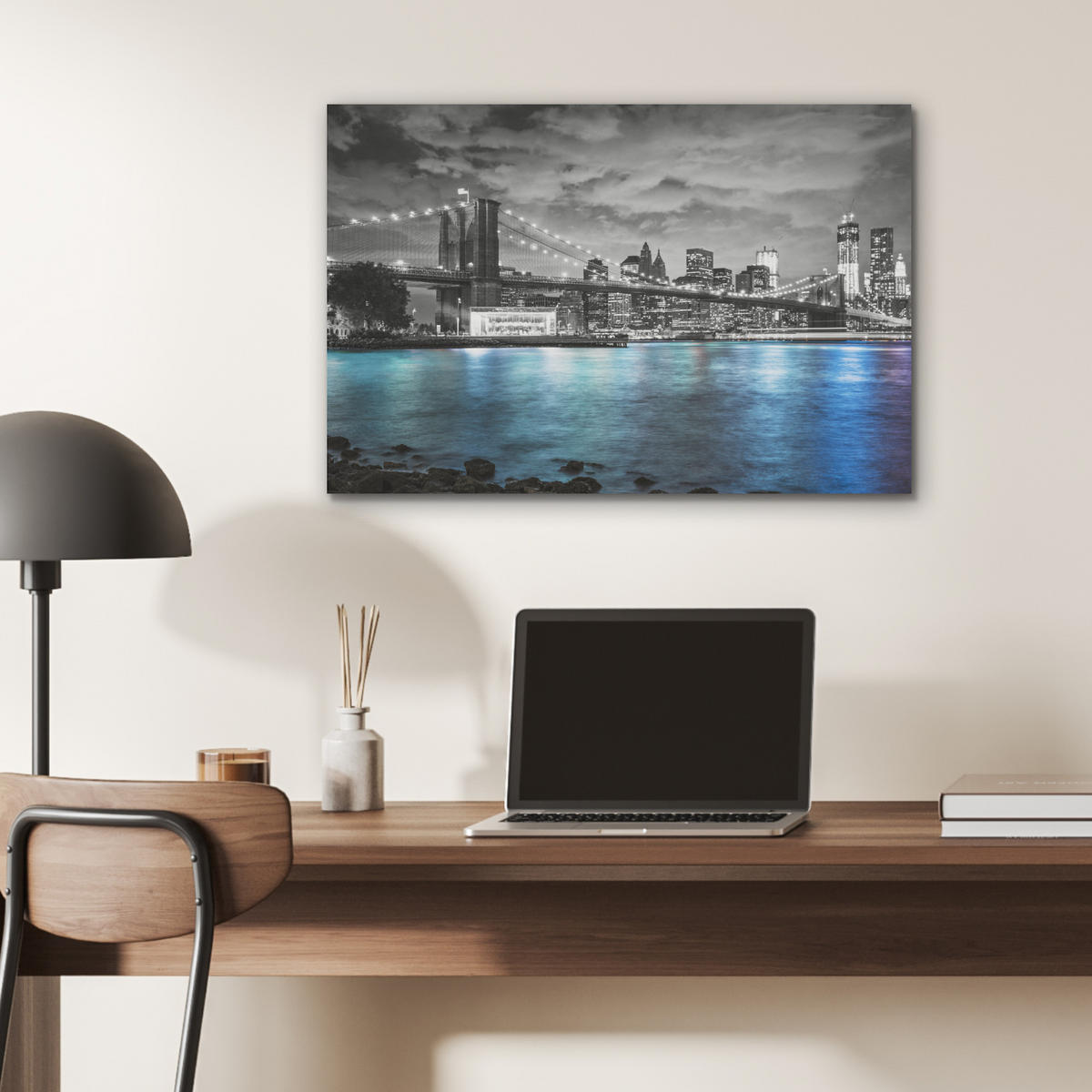 AKUSTIKBILD New York - Skyline - Stadt - Blau Wanddeko 70x50 cm - Blaugrau, Kunststoff (70/50/0.9cm) - MuchoWow
