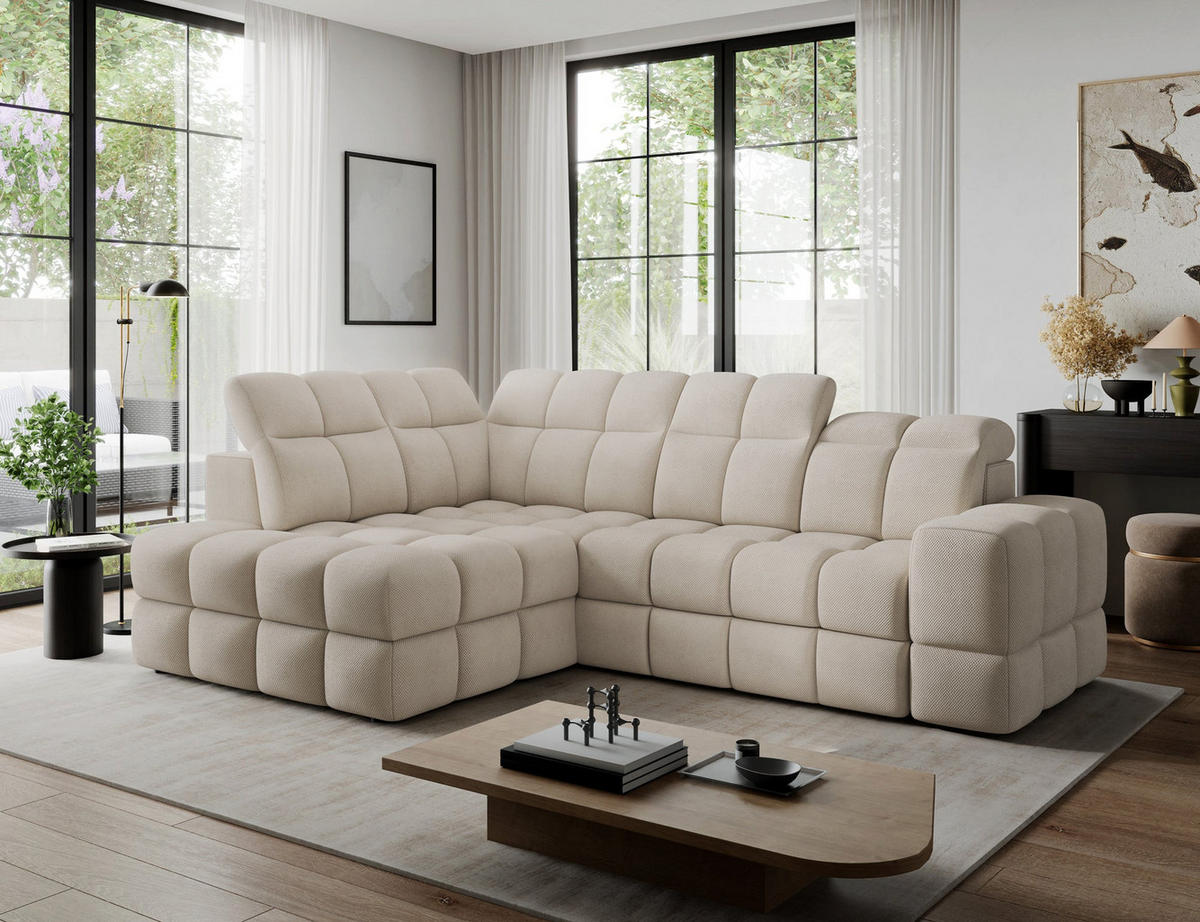 ECKSOFA Bronon mit Schlaffunktion und Bettkasten – Modernes Design, verstellbare Kopfstützen und verschiebbare Rückenlehnen - Beige, Kunststoff (296/109cm) - Wohnideebilder