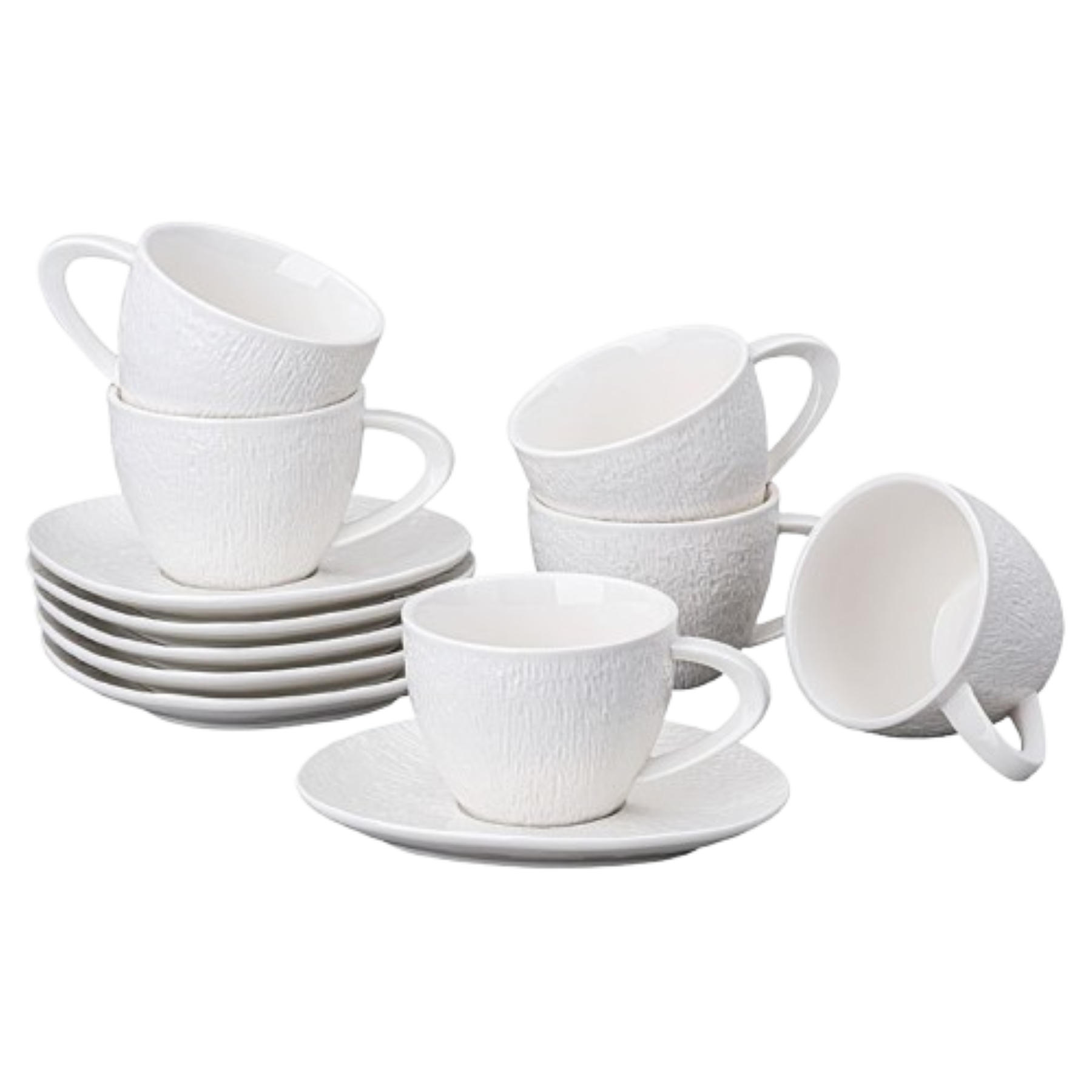 KAFFEETASSEN ALYA creme- weiß in Schieferoptik 12-tlg - Weiß, Keramik (15/21/17cm) - Mulex