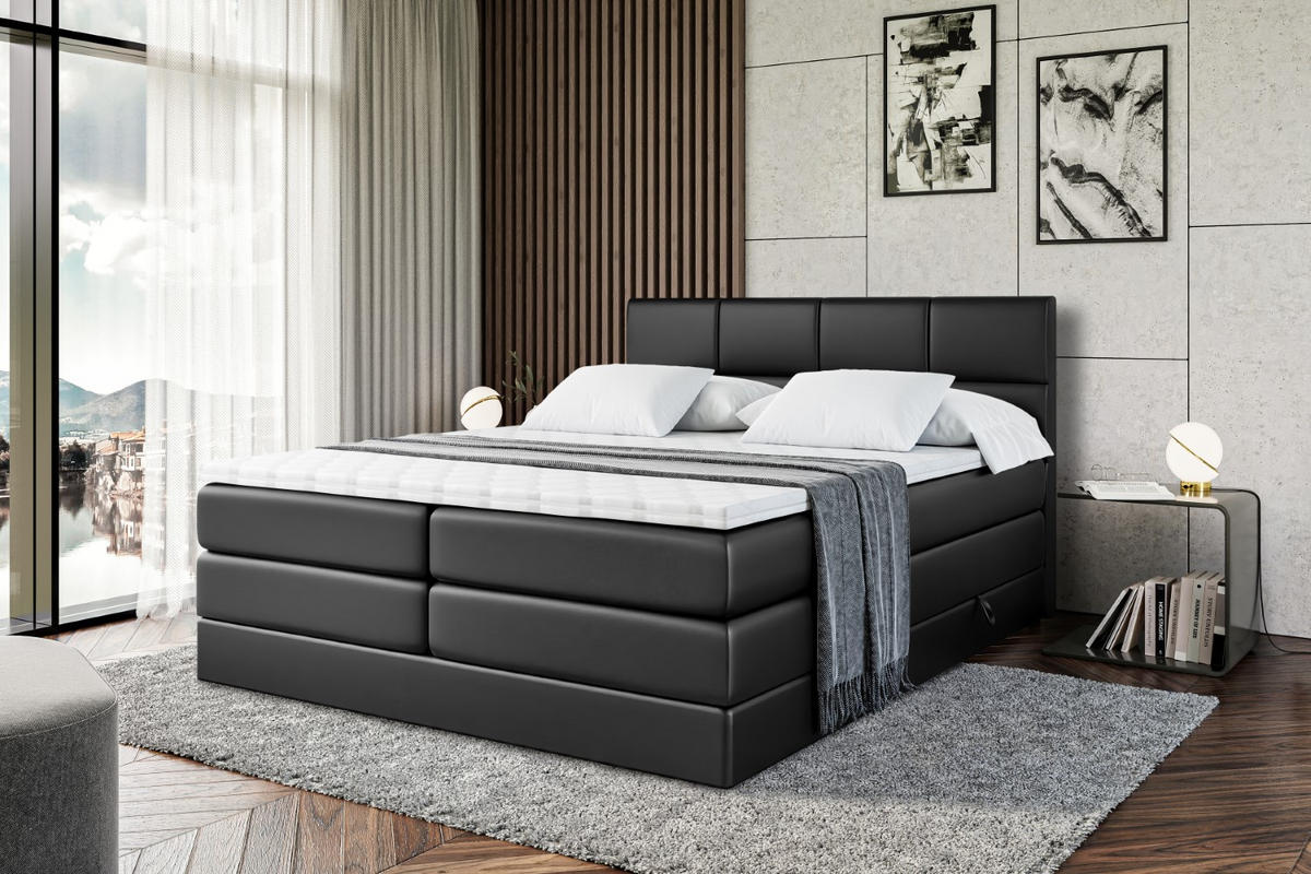BOXSPRINGBETT ARDENI KING - 200x200 - H3/H4 - Schwarz Hochglanz - Schwarz Hochglanz, Holzwerkstoff (200/200cm)