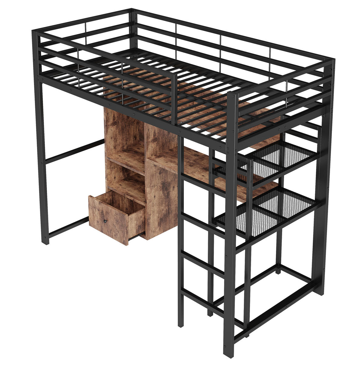 HOCHBETT 90/200 cm aus Metall und MDF mit Schreibtisch und LED-Beleuchtung Schwarz - Schwarz, Holzwerkstoff (90/200cm) - Modenvie