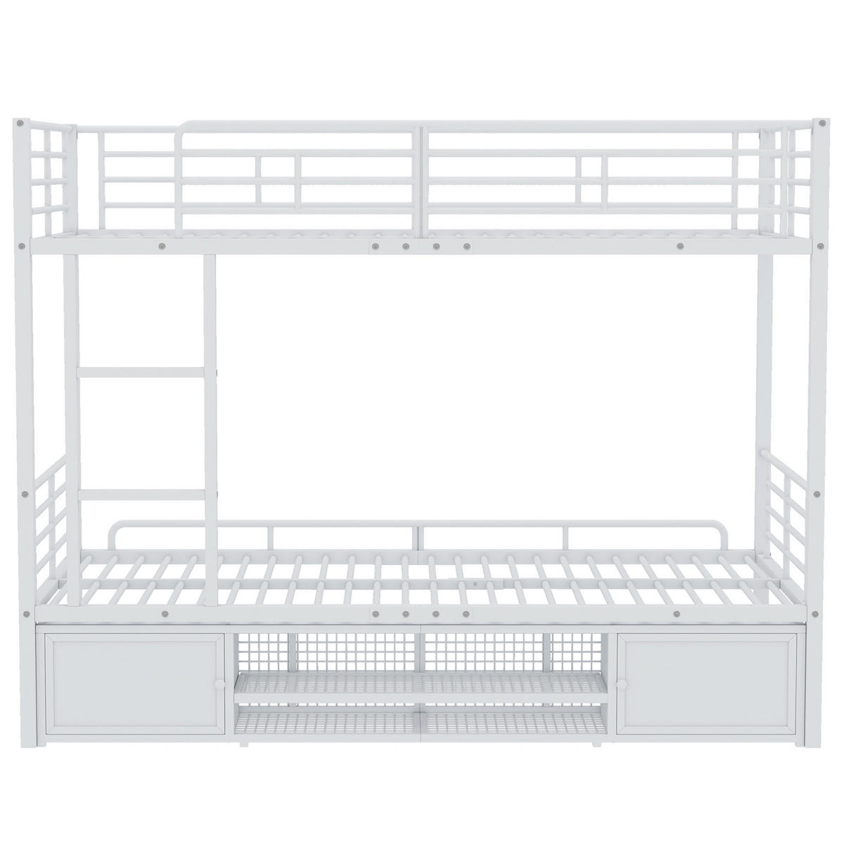 ETAGENBETT 90/200 cm aus Metall mit 3-stufiger Leiter, Fallschutz und Schuhablage, Weiß - Weiß, Metall (90/200cm) - Redom