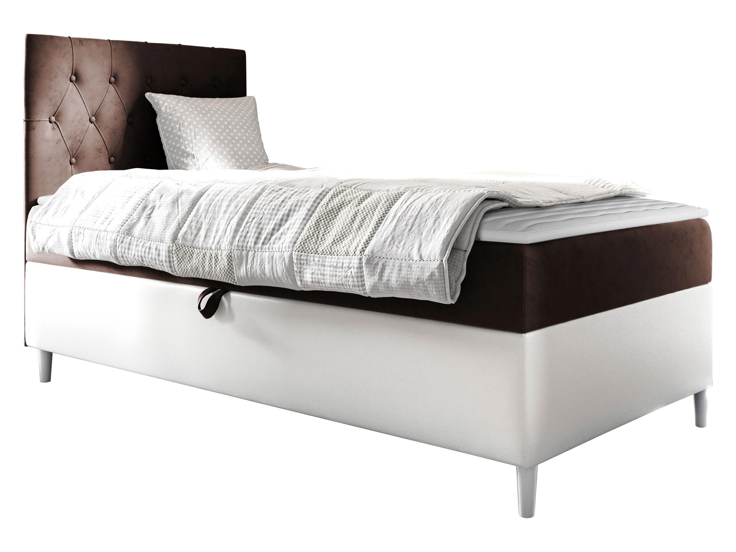 BOXBETT Filip Junior 1, Seite zum Öffnen des Bettkastens: Links - Weiß/Braun, Holz (80/200cm) - MIRJAN24
