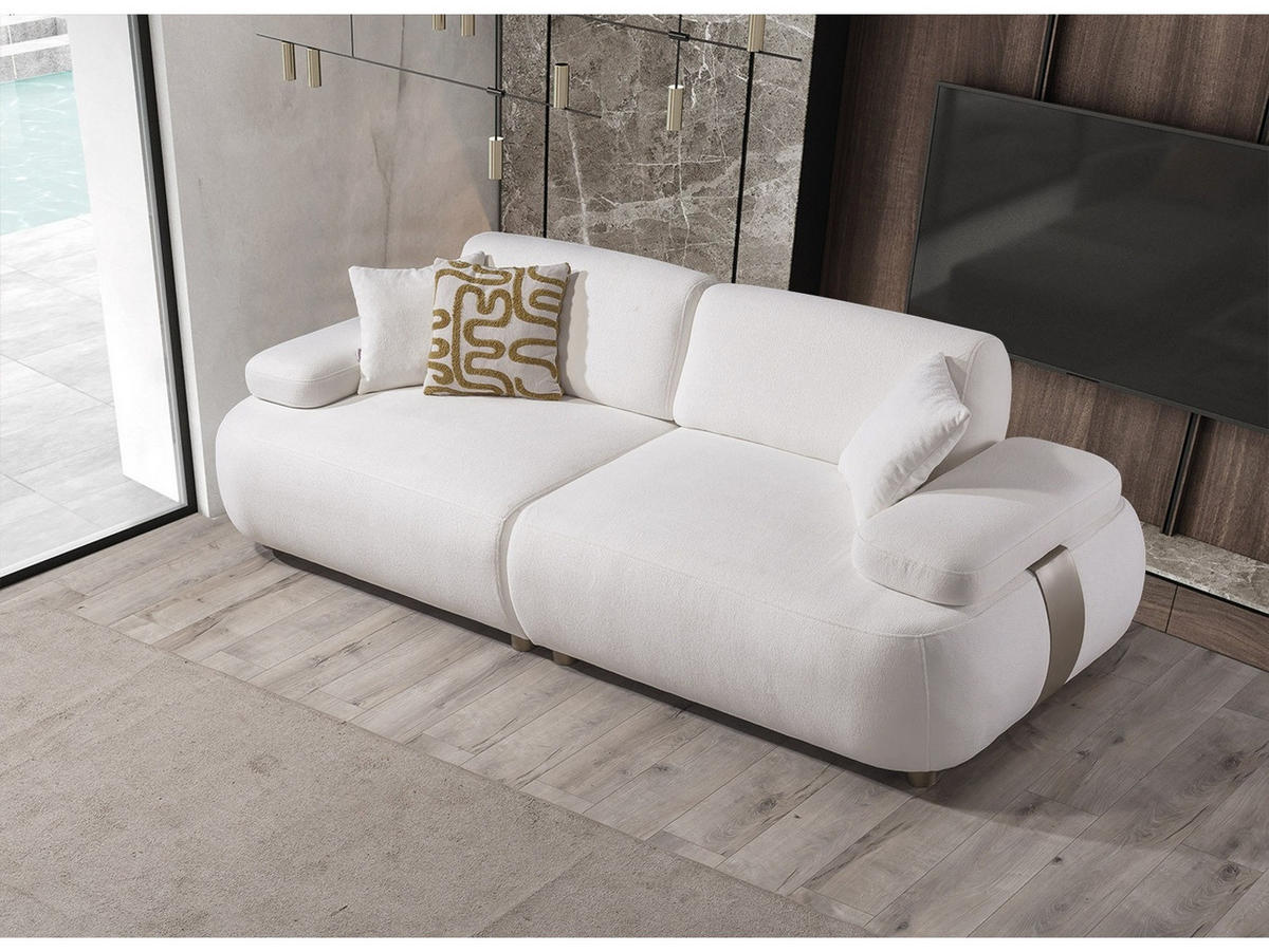 SOFA Chelsea 3-Sitzer Webstoff Creme - Beige, Holz/Textil (230/79/110cm) - Villa Möbel