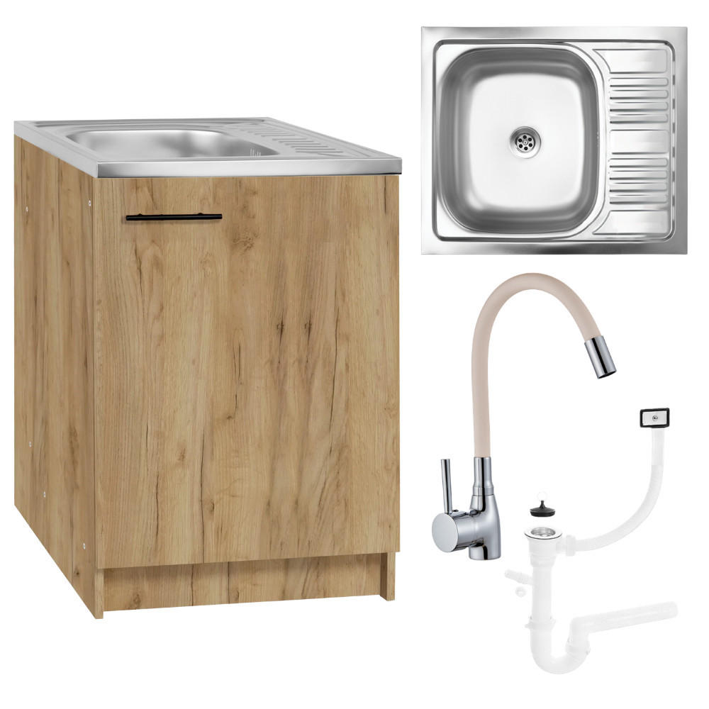 SPÜLUNTERSCHRANK 60cm mit Spüle + Armatur Eichenfarbe - Eichefarben, Holzwerkstoff (60/60/60cm) - Stamar