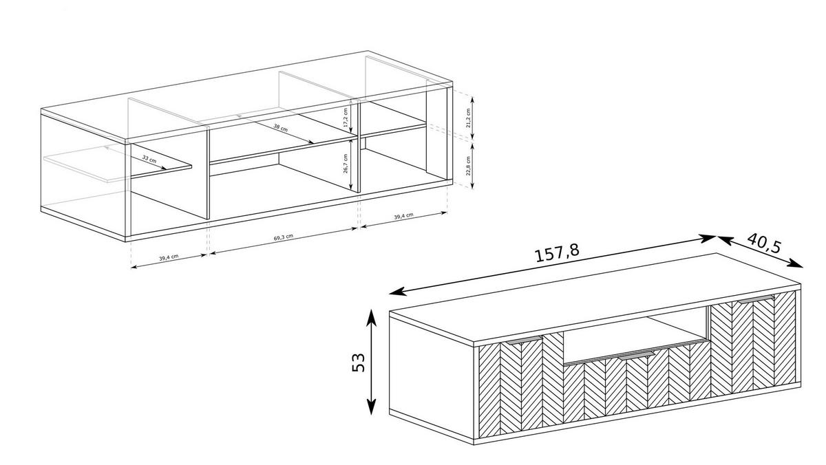 LOWBOARD CARINI 156/53/40,6 cm, Eichefarben - Eichefarben, Holzwerkstoff (156/53/40.6cm) - MASSENO