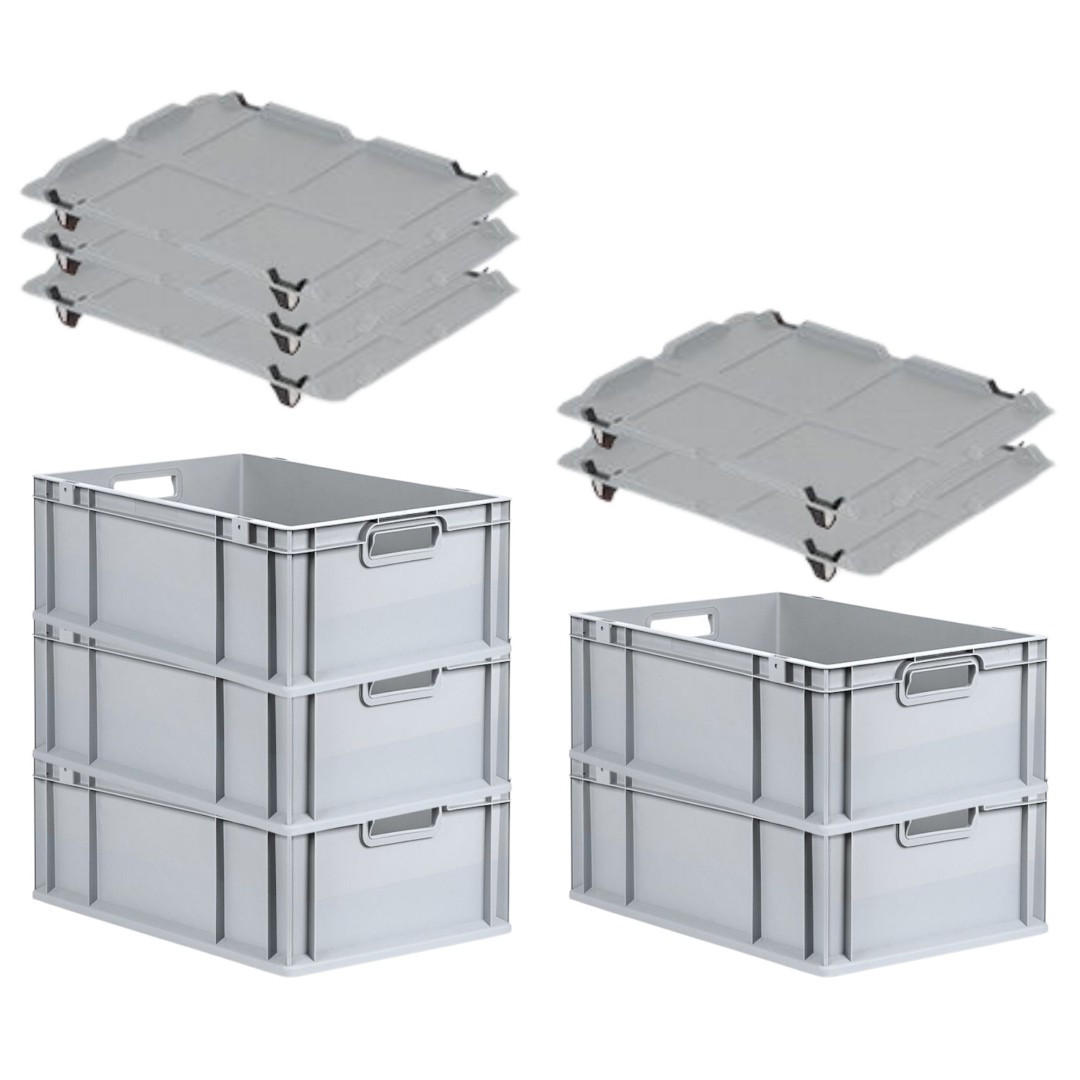 EUROBOX 5x Nextgen Economy Mit Auflagedeckel Grau/Schwarz Griffe Offen 44 Liter - Schwarz, Kunststoff (40/22/60cm) - PROREGAL