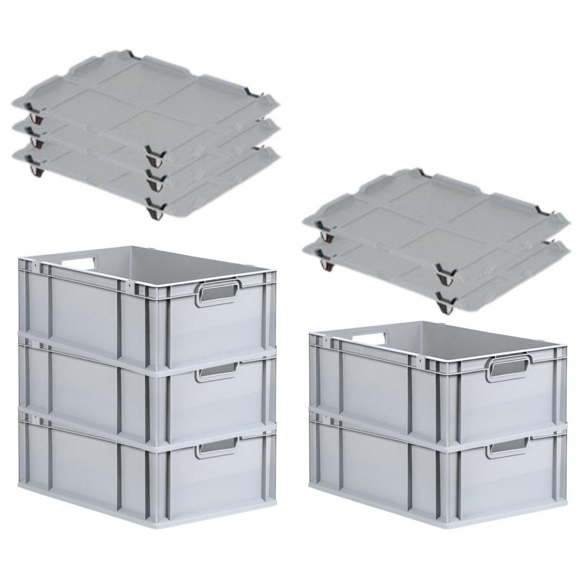EUROBOX 5x Nextgen Economy Mit Auflagedeckel Grau/Schwarz Griffe Offen 44 Liter - Schwarz, Kunststoff (40/22/60cm) - PROREGAL