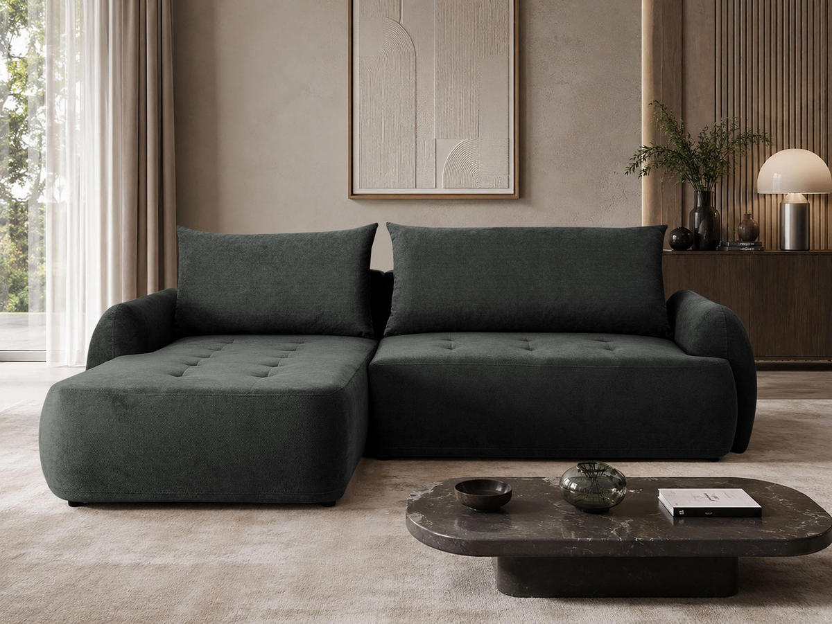 ECKSCHLAFSOFA Bueno II, Seite: Links - Dunkelgrau/Schwarz, Holz/Textil (280/185cm) - MIRJAN24