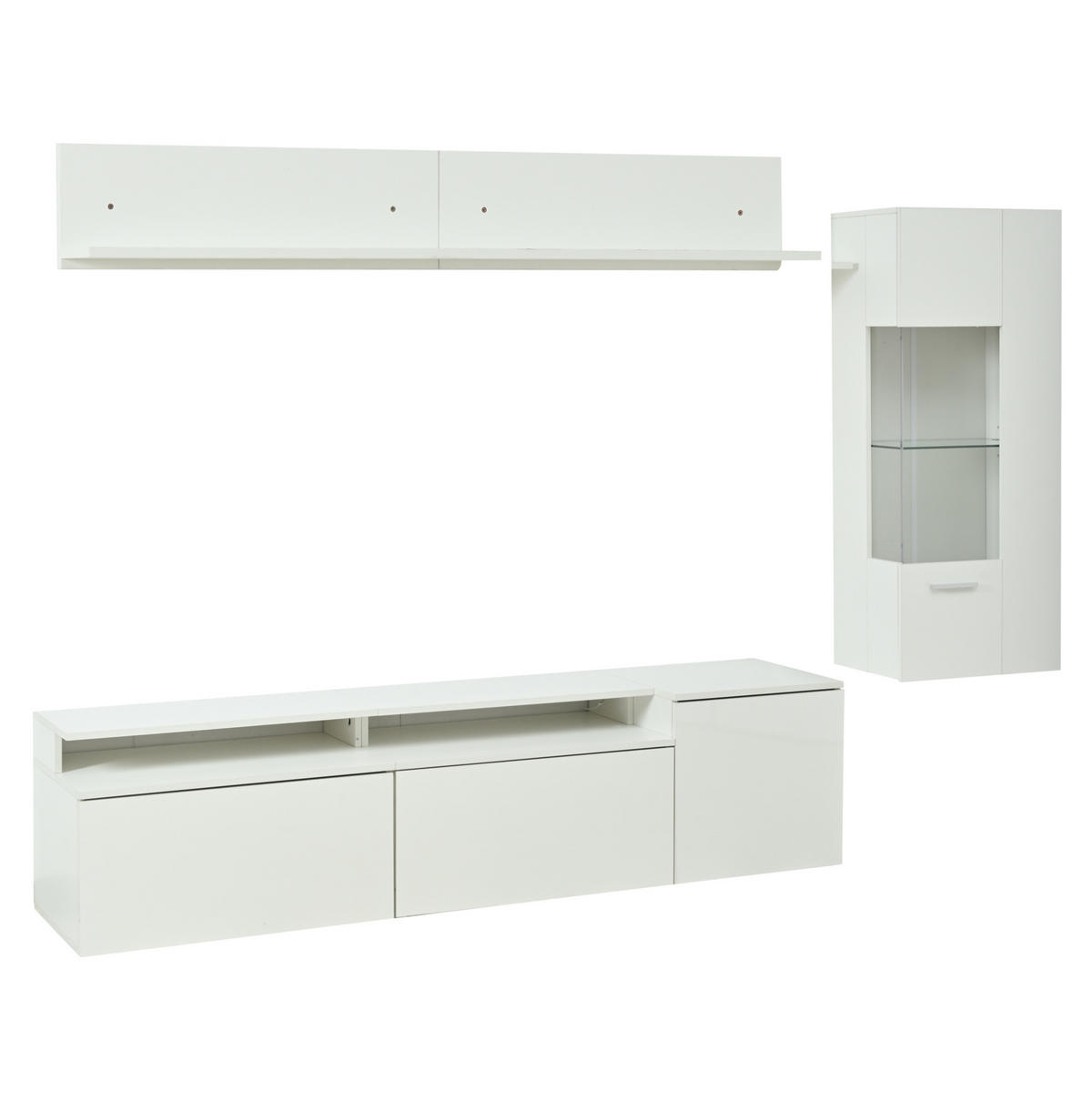 TV-WOHNWAND 3-tlg. mit LED 180 cm Hochglanz Weiß - Weiß, Glas (40/45/180cm) - Beauniv