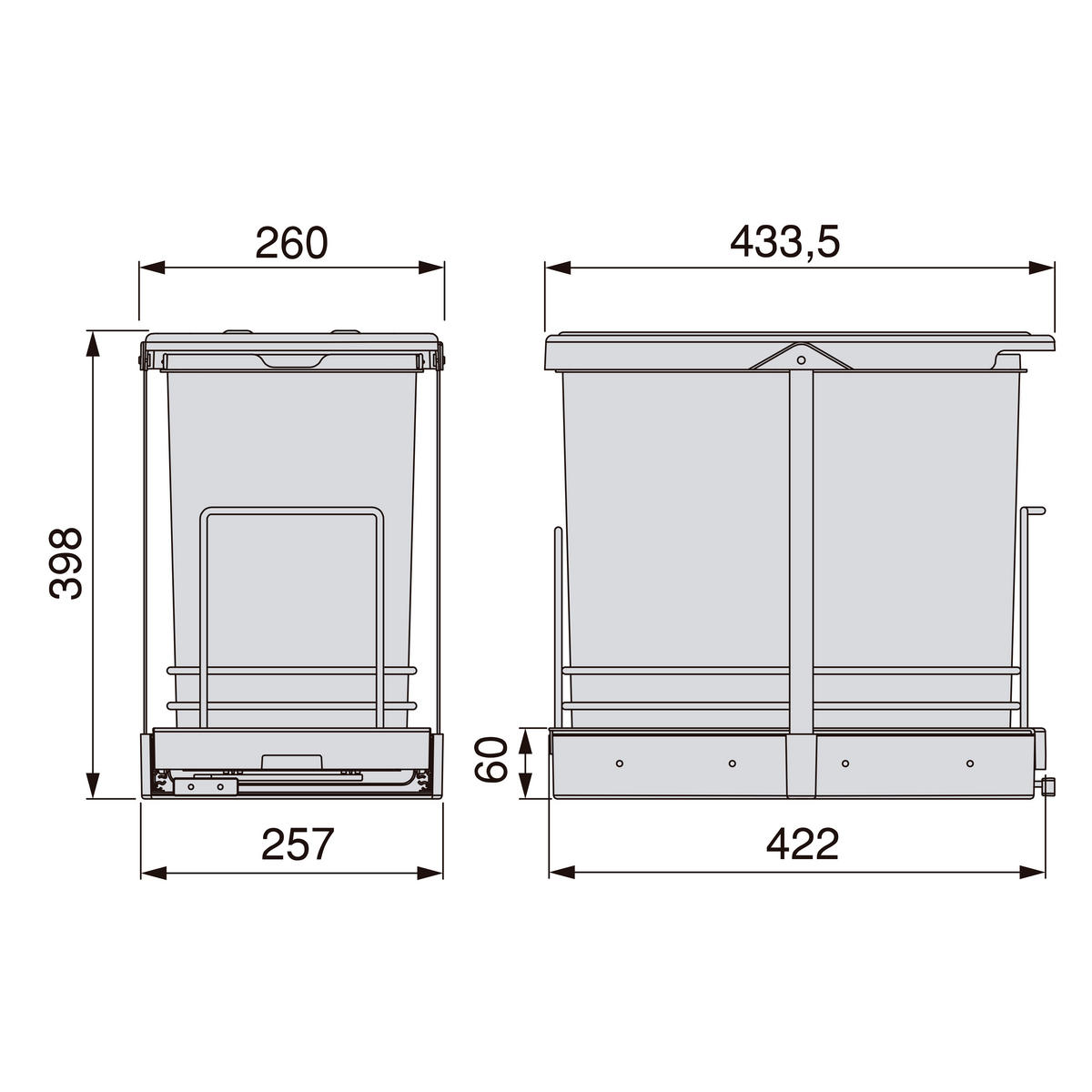 RECYCLINGBEHÄLTER für Küche, 24 L, Bodenbefestigung und Handauszug/automatische, Anthrazitgrauer Kunststoff - Anthrazit, Metall (26.5/40/44.5cm) - EMUCA