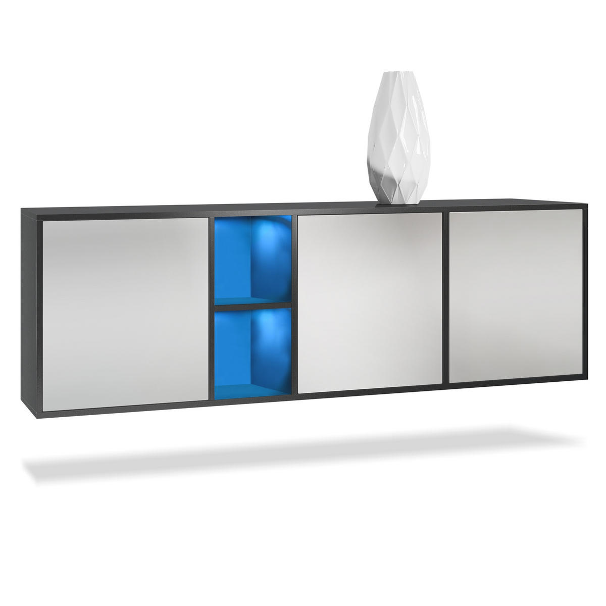 SIDEBOARD Cuba Türen in Hellgrau seidenmatt - Greige, Holzwerkstoff (182/53/35cm) - Vladon
