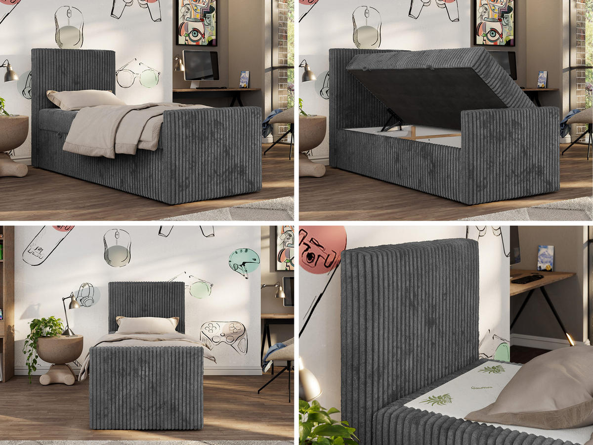 MLÁDEŽNÍ POSTEL TILIO DUO 90/200 - Šedá Manšestr - H3 - Vlevo - šedá, textil (90/200cm) - MKS