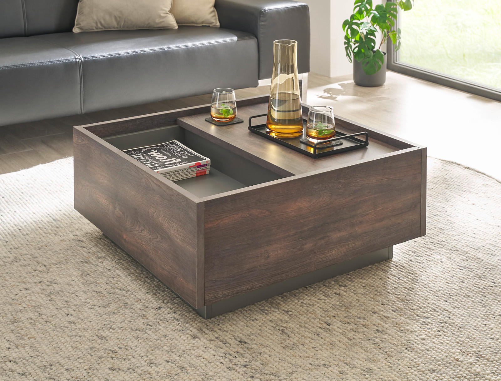 COUCHTISCH Thermo Eiche, grau, Beistelltisch mit Stauraum 75 x 75 cm - Eichefarben/Grau, Holzwerkstoff (75/75/33cm) - Furn.Design