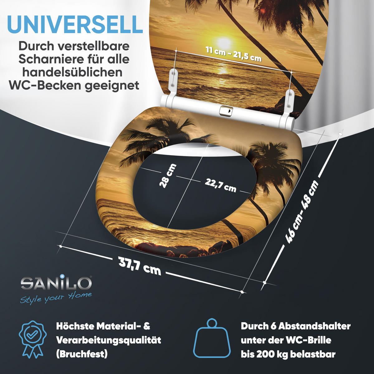 WC-SITZ mit Absenkautomatik & Top Fix Summer - Orange, Holzwerkstoff (37.7/5.5/48cm) - Sanilo