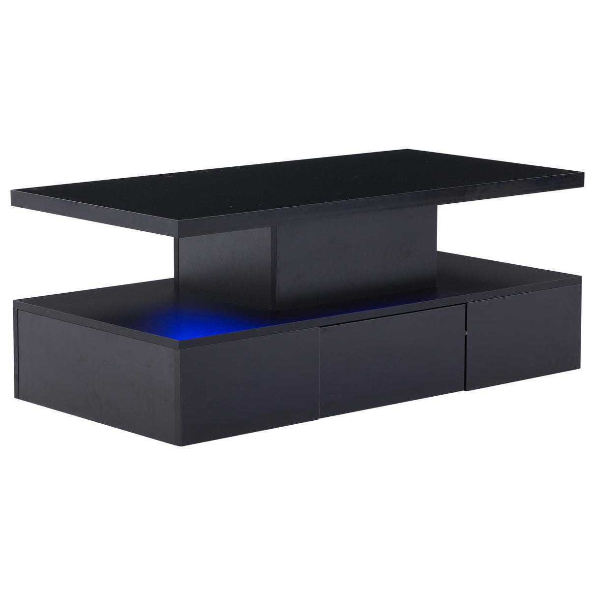 COUCHTISCH aus Spanplatte 100x50x39 cm Schwarz mit LED-Beleuchtung, Hochglanzfront, offenem Regal und 1 Schublade - Schwarz, Holzwerkstoff (100/50/39cm) - Modfu