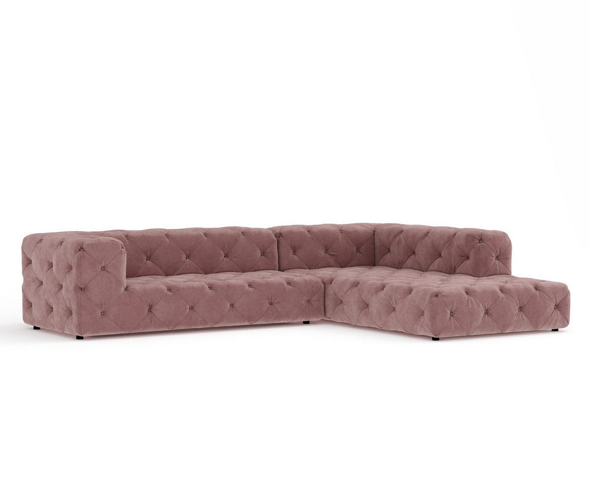 ECKSOFA Cosimo Rosa Samtstoff - Schwarz/Rosa, Holz/Holzwerkstoff (325/228cm) - Maison de Reve