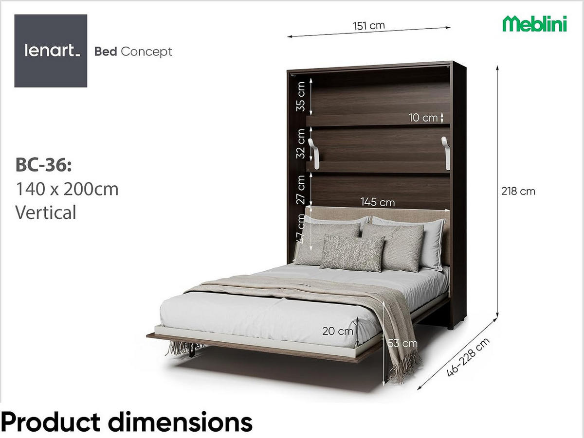 SCHRANKBETT BED CONCEPT BC-36 - Eichefarben/Beige, Holzwerkstoff (140/200cm)
