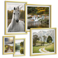 BILDER SET 5er Set - 50x50 cm & 20x30 cm & 40x60 cm Goldrahmen - Natur des Flusses White Horses - Goldfarben, Kunststoff (40/60cm) - TULUP