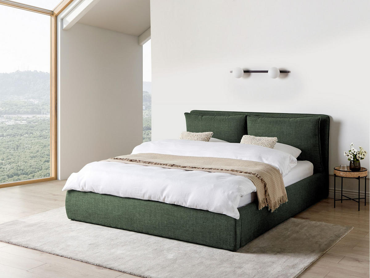 BETT mit Stauraum 180x200 cm Grün Bajonna - Grün, Textil (180/200cm) - Beliani