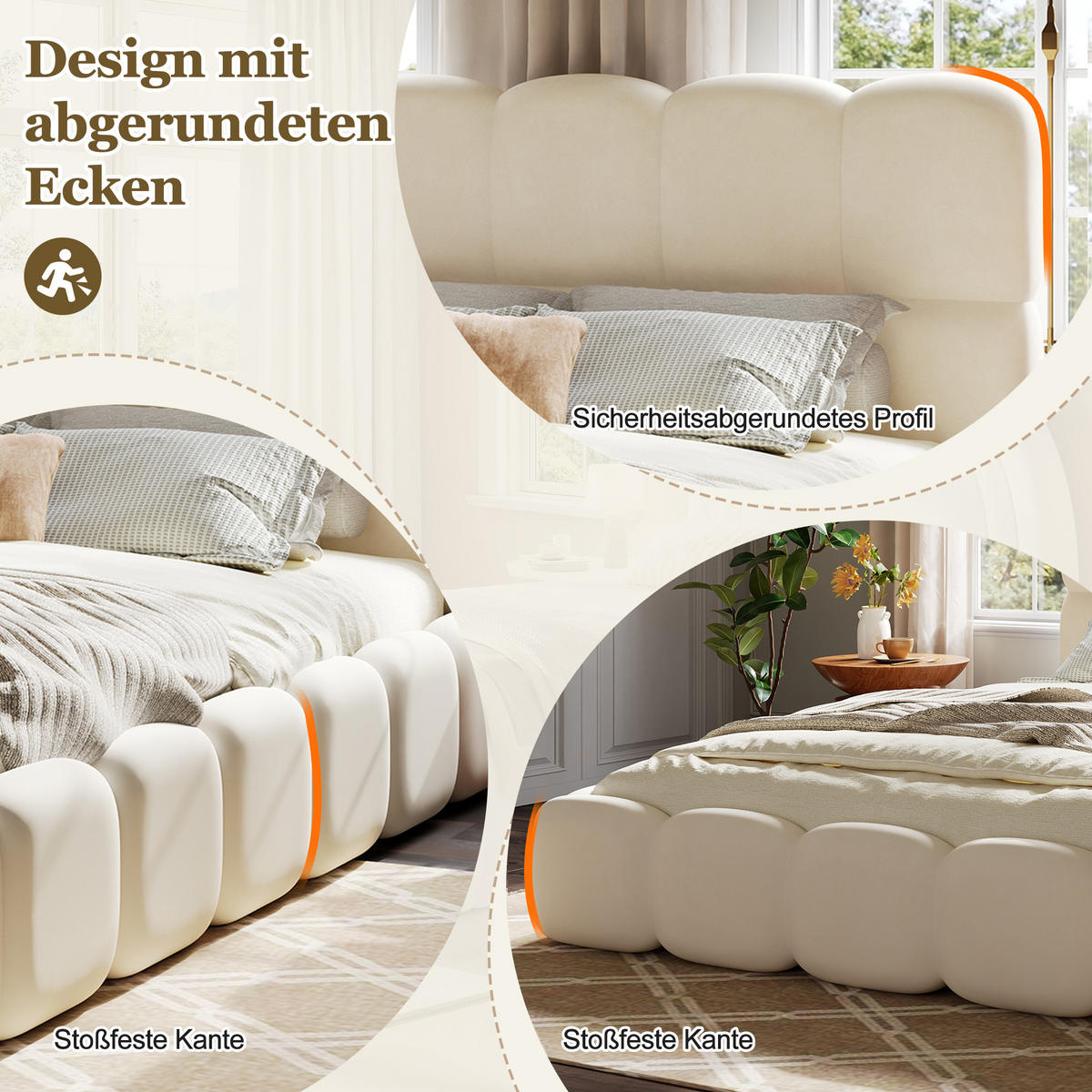 POLSTERBETT Beige Samt 180x200 Lattenrost gepolstertes Kopfteil - Beige, Textil (180/200cm) - FLIEKS