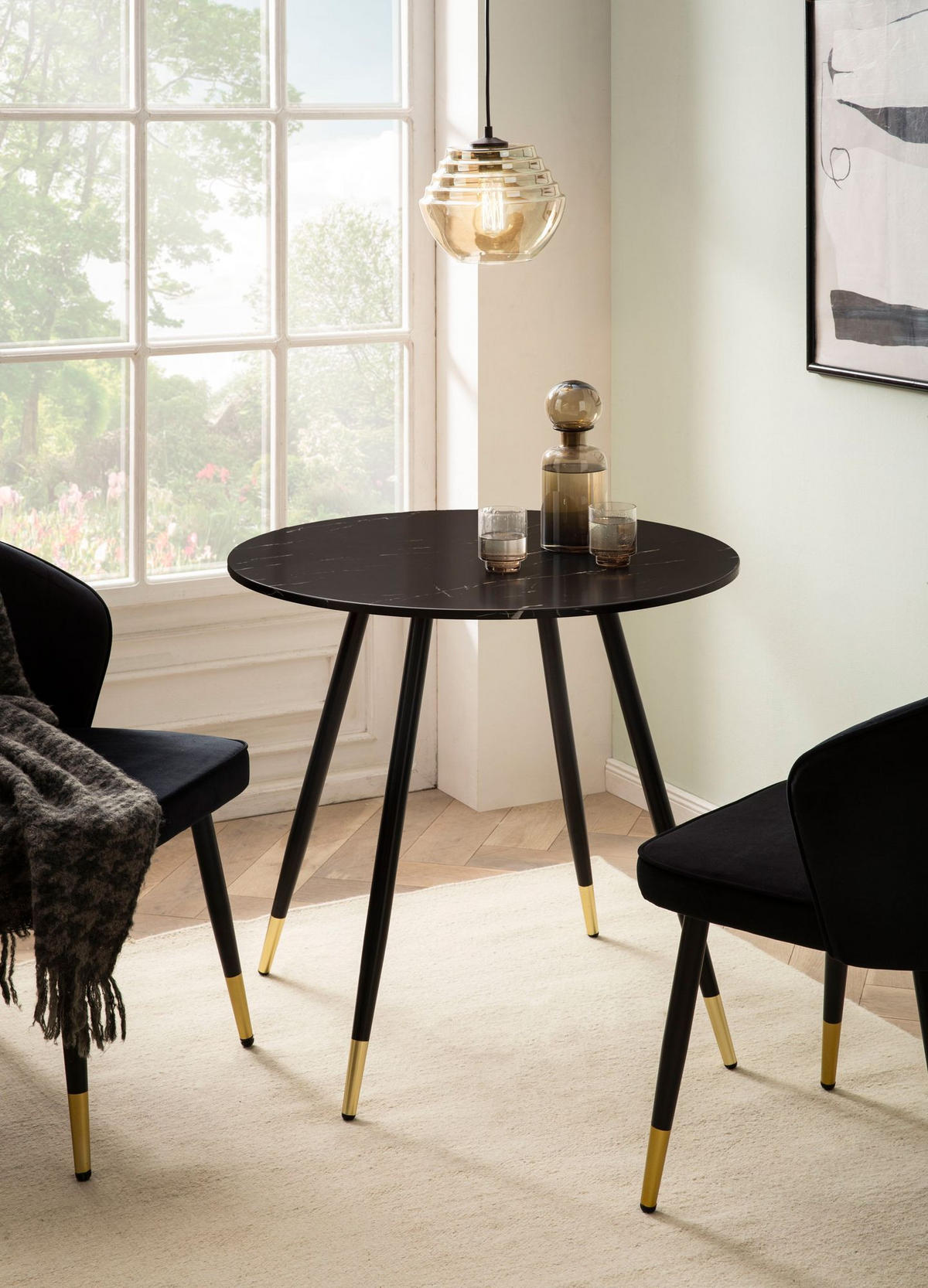 ESSTISCH Marmoroptik Metall Rund Modern, Schwarz 75x75x76 cm - Goldfarben/Schwarz, Holzwerkstoff/Metall (75/75/76cm) - KADIMA DESIGN