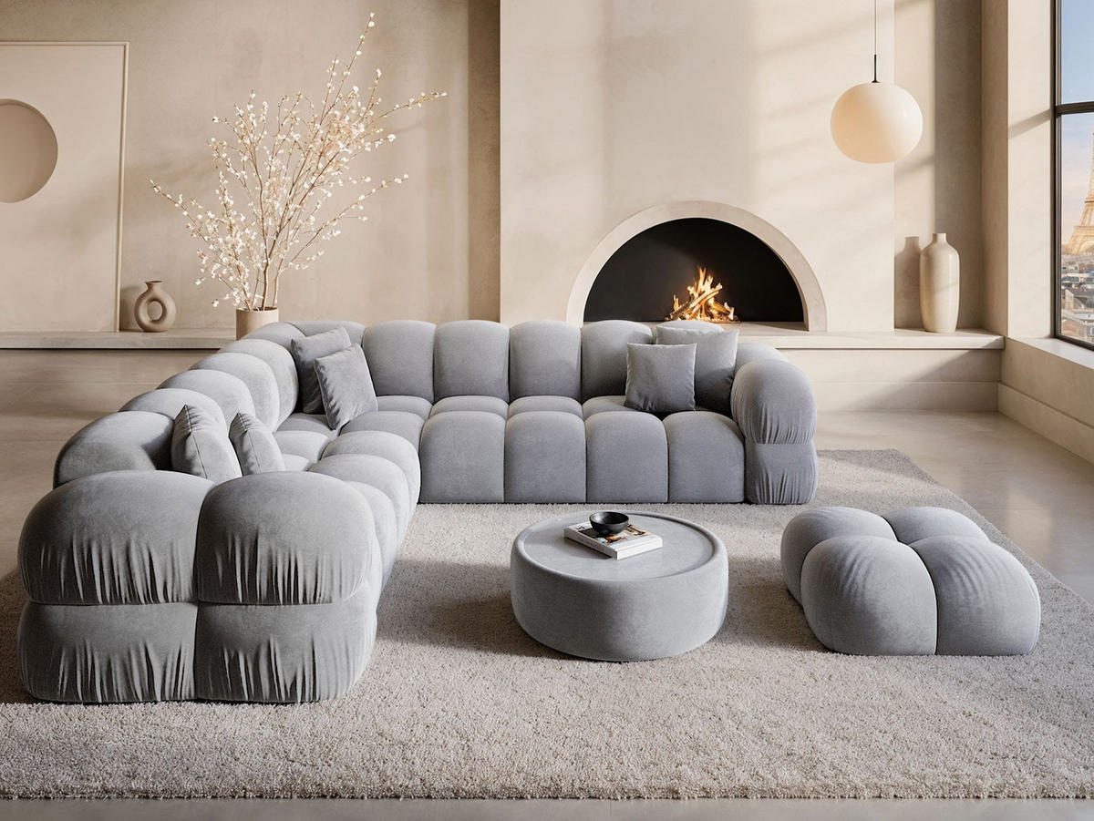 COUCH Monteverde L-Form Hellgrau Samtstoff - Hellgrau, Kunststoff (253/253cm)