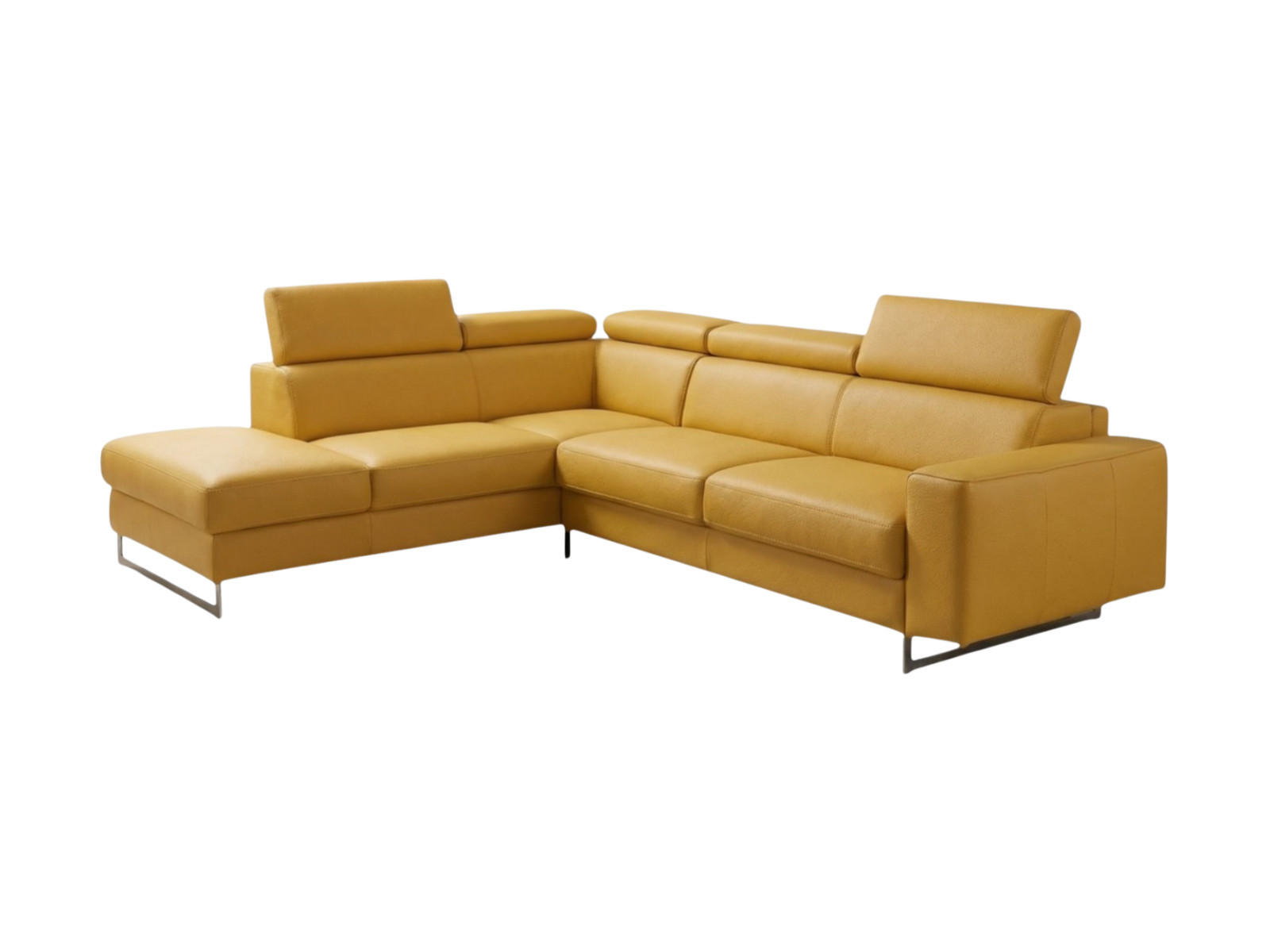ECKSOFA Gotham Echtleder mit Bettfunktion Senfgelb - Gelb, Leder/Metall (227/237cm)