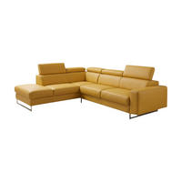 ECKSOFA Gotham Echtleder mit Bettfunktion Senfgelb - Gelb, Leder/Metall (227/237cm)