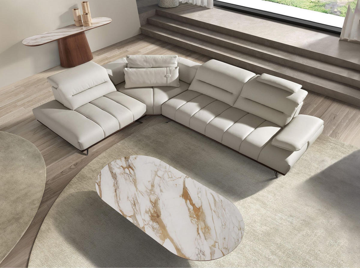 ECKSOFA Linksseitiges Ecksofa aus hellgrauem Leder 310/235/102 cm - Chromfarben/Hellgrau, Leder/Metall (310/235cm) - ANGEL CERDA