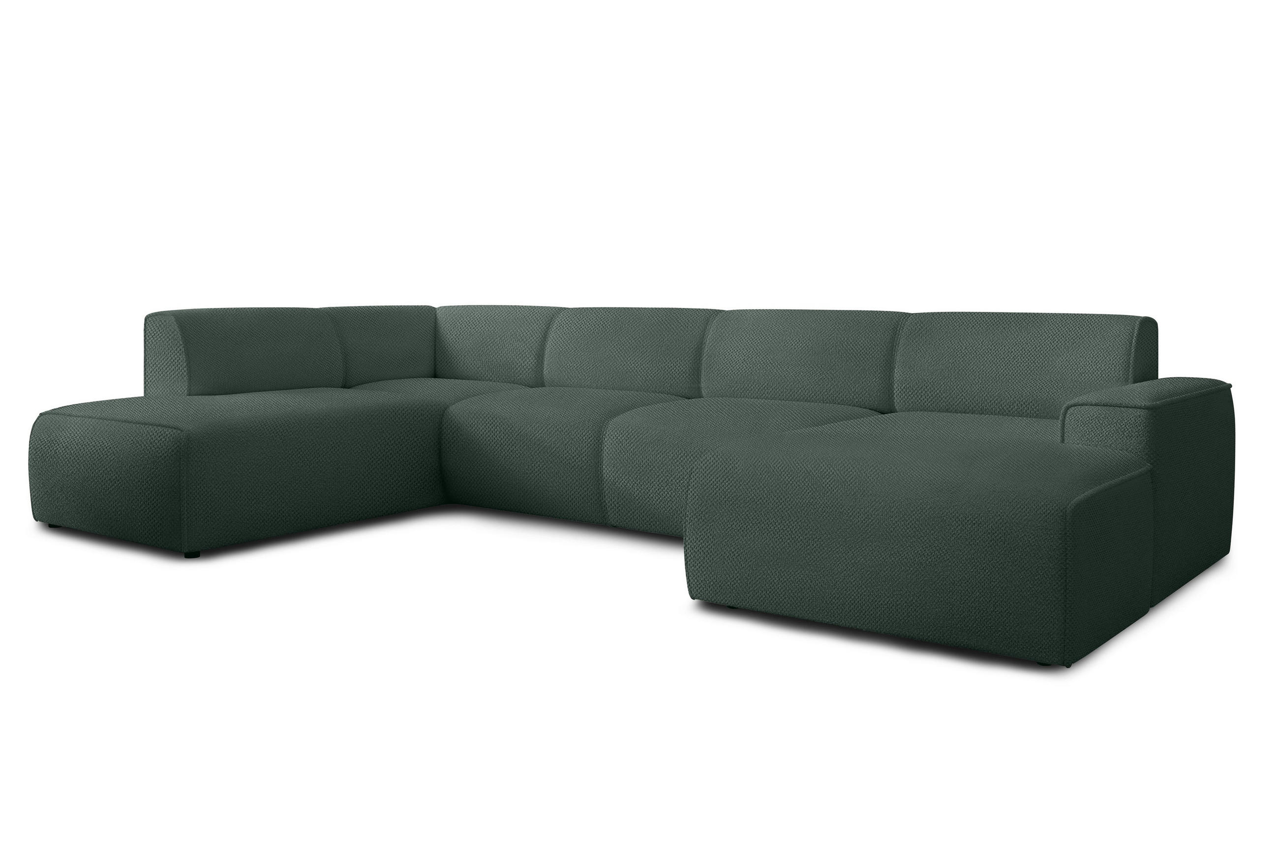 WOHNLANDSCHAFT Didim Grün 378/220/78 cm – großes Sofa stilvoll & bequem L - Schwarz/Grün, Kunststoff/Textil (220/78/378cm) - AX Living