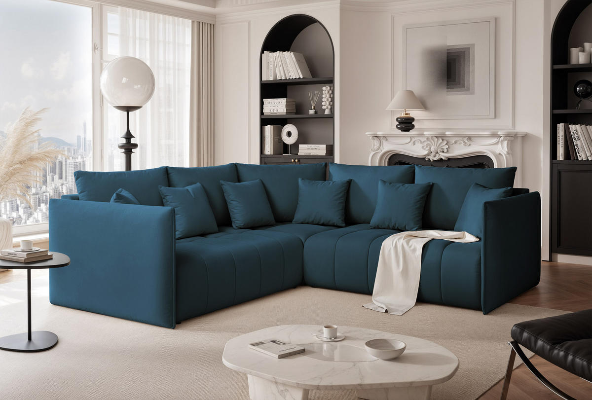 ECKSOFA OLIMPIA mit Schlaffunktion und Bettkasten Marineblau - Dunkelblau, Holzwerkstoff/Kunststoff (235/230cm) - Idohome