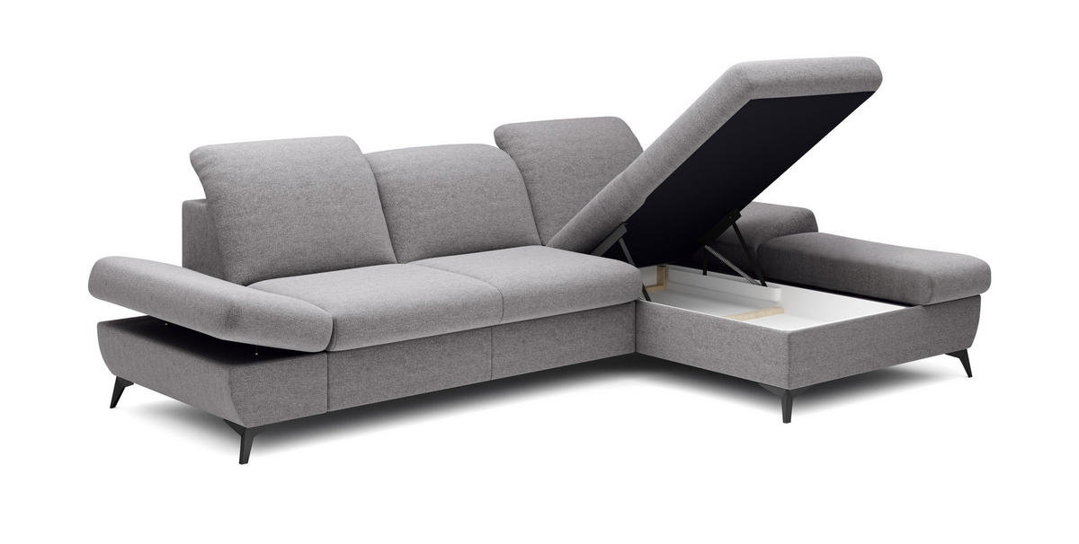 ECKSOFA FELICE R-S Hellgrau Geflochtener Stoff mit Schlaffunktion - Hellgrau, Holz (284/166cm) - MASSENO