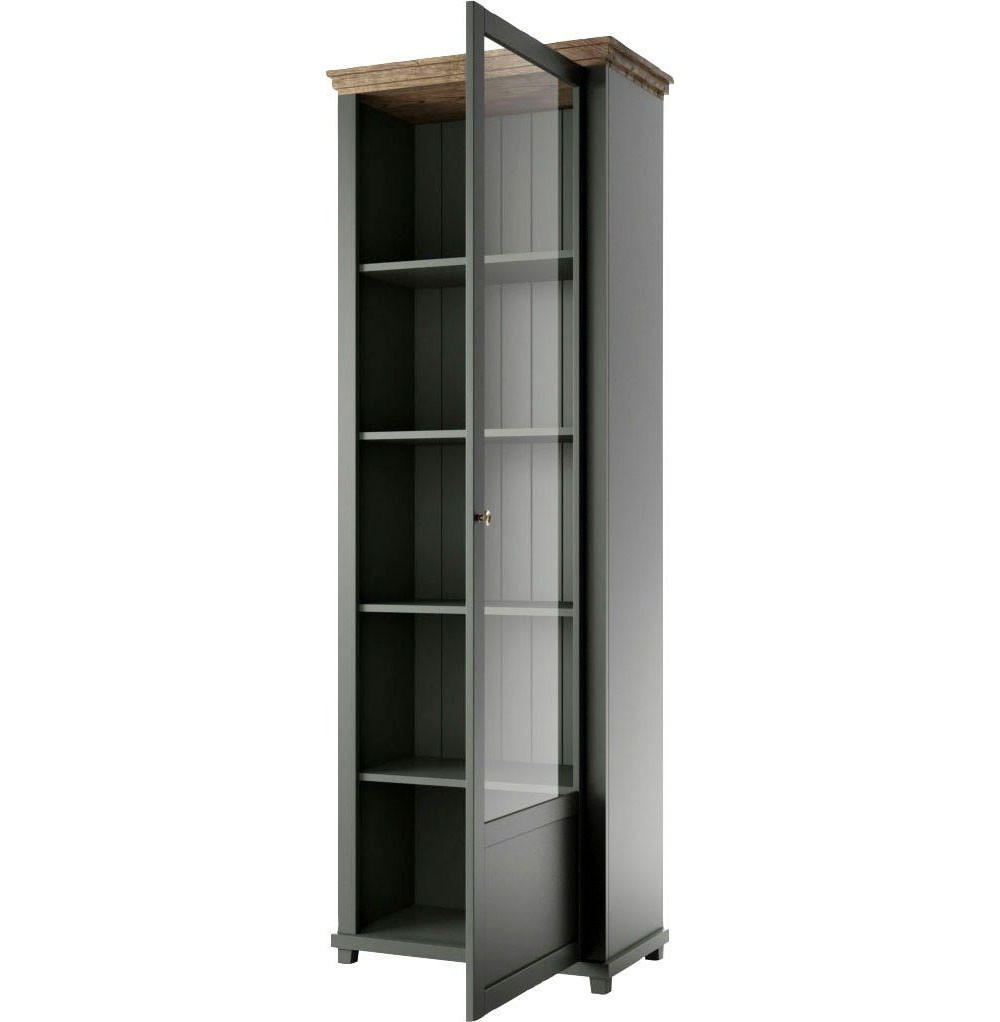 Thumbnail - Feldmann-Wohnen Vitrine, Grün, Holz, 4 Fächer, Rechteckig, 71x200x42 cm, Wohnzimmer, Wohnwände, Vitrinenschränke