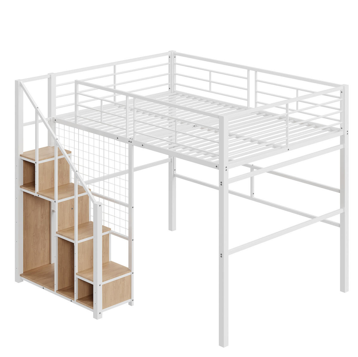 HOCHBETT 140/200 cm aus Metall mit Stauraumtreppe Weiß - Weiß, Metall (140/200cm) - Modenvie