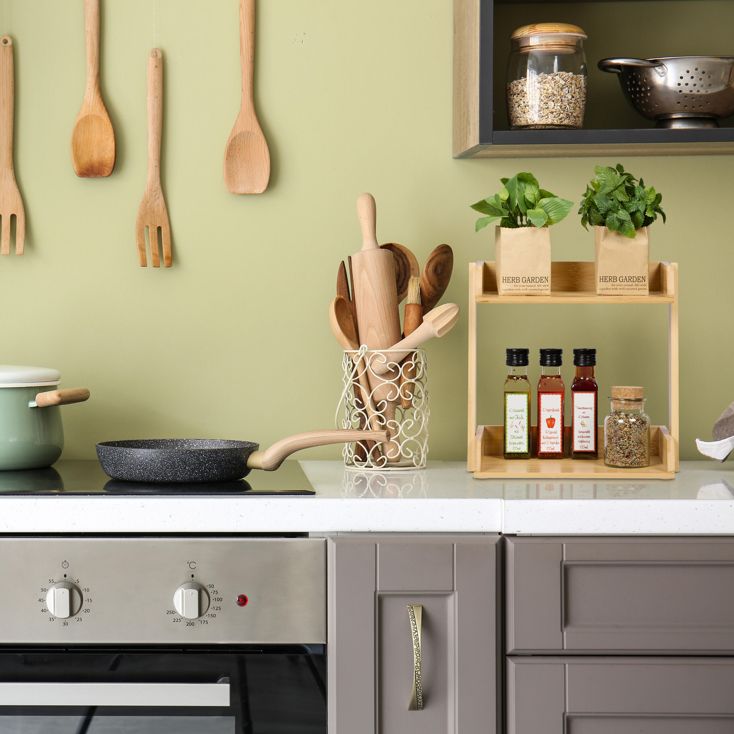 GEWÜRZREGAL - Hellbraun, Holz (27.5/27/16cm) - Relaxdays