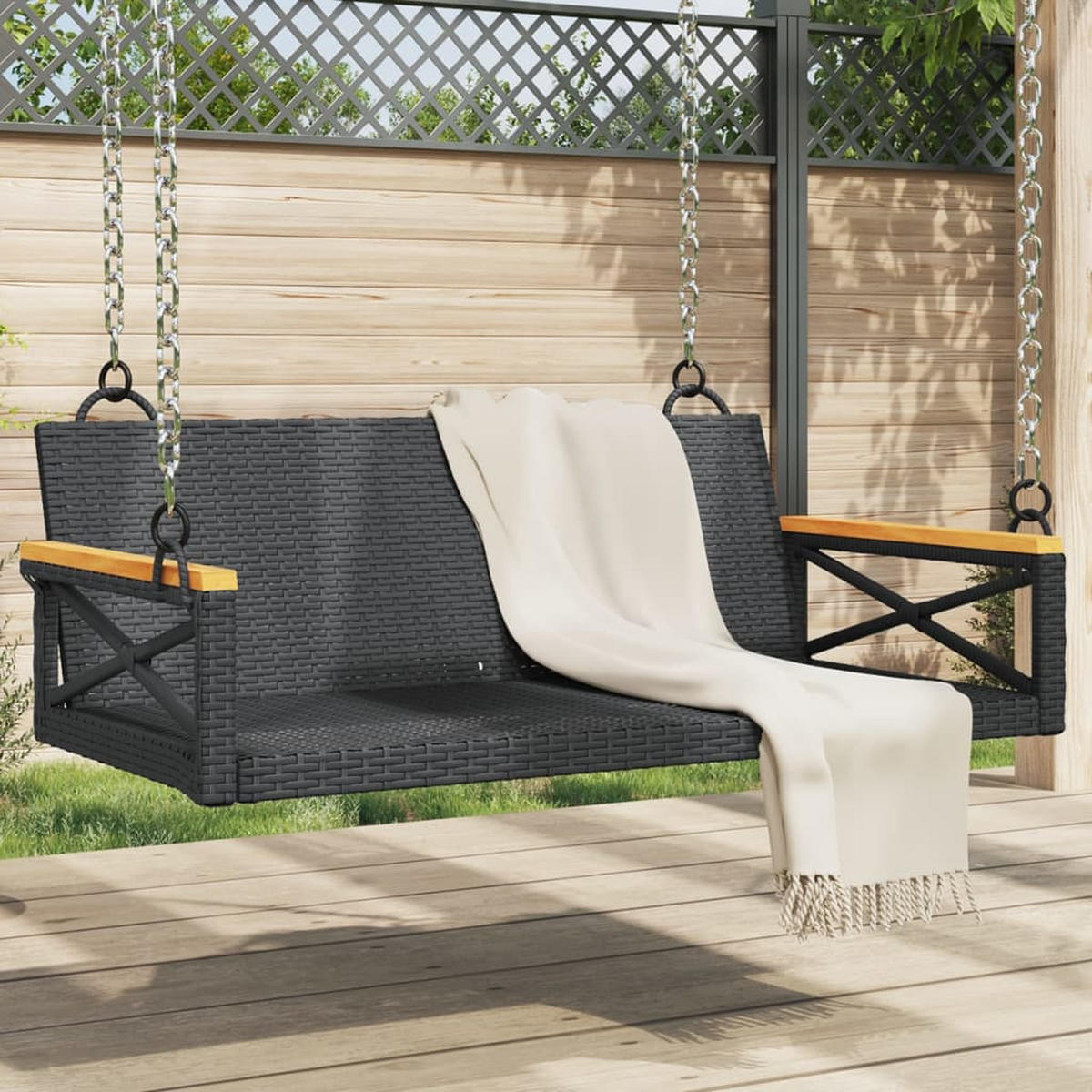 HÄNGEBANK Schwarz 109x62x40 cm Poly Rattan - Schwarz, Kunststoff (109/40/62cm) - furnicato