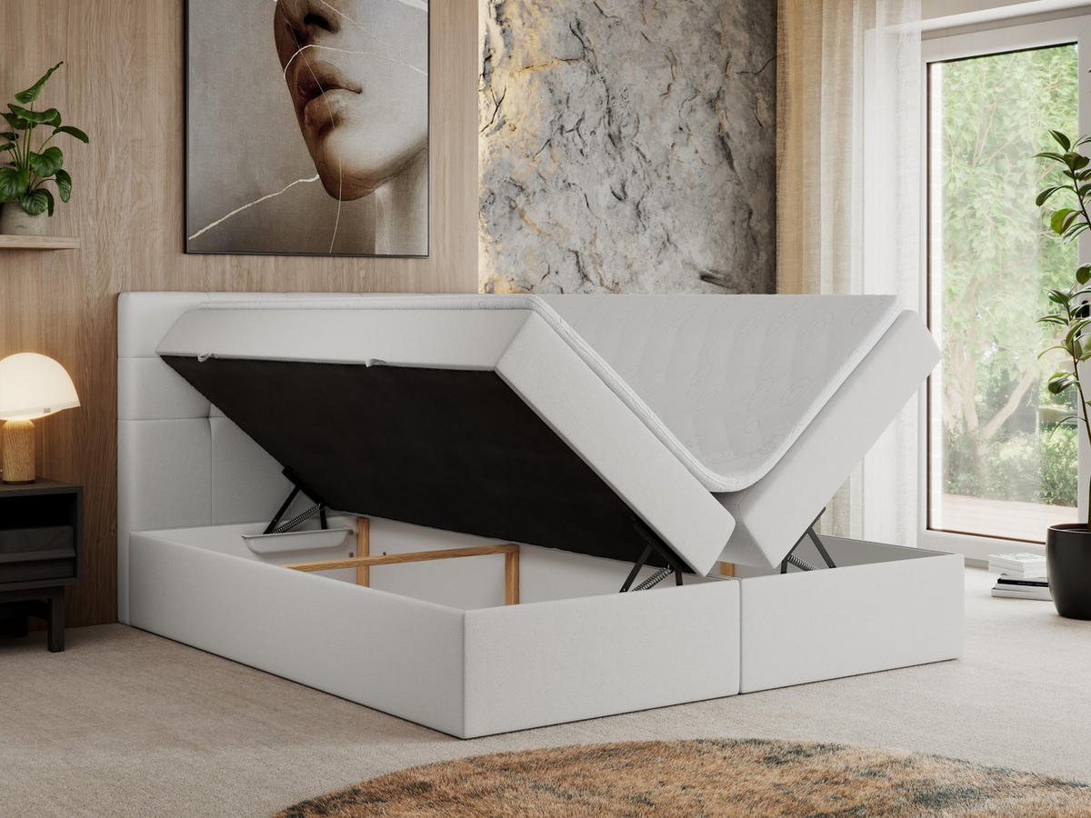 BOXBETT CENTO 120/200 Weiß Kunstleder - H4 - Weiß, Holz/Textil (120/200cm) - MKS