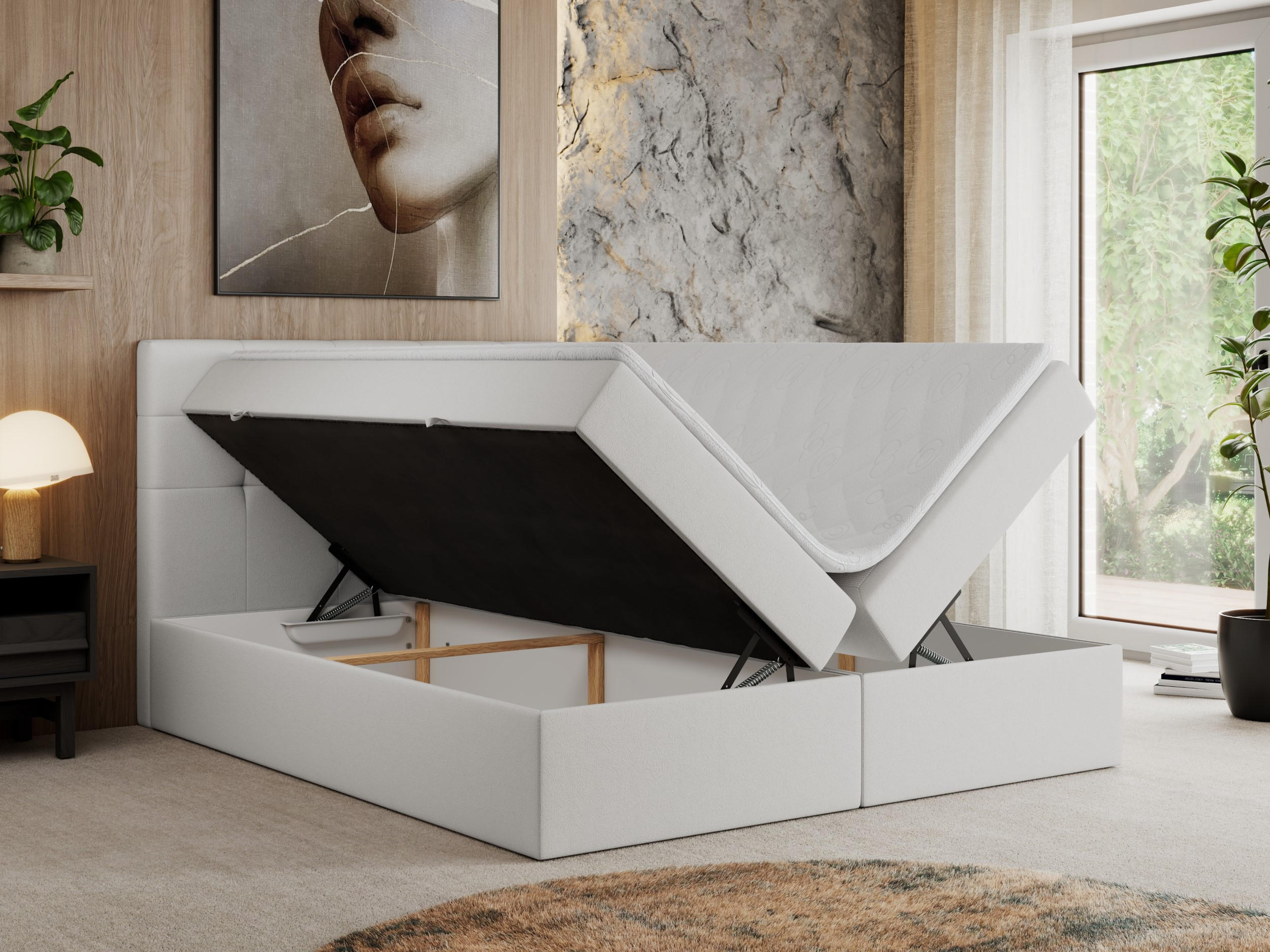 Thumbnail - MKS Boxbett, Weiß, Textil, 1-Sitzer, H4, Rechteckig, 120x200 cm, Schlafzimmer, Betten, Boxspringbetten