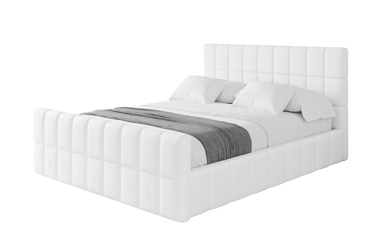 POLSTERBETT mit Bettkasten, Fußteil und Lattenrost, Boxbett mit Matratze H3/H4 - AMEA-Z 180x200 Weiß Kunstleder - Weiß Hochglanz, Holzwerkstoff/Textil (180/200cm) - ALTDECOR
