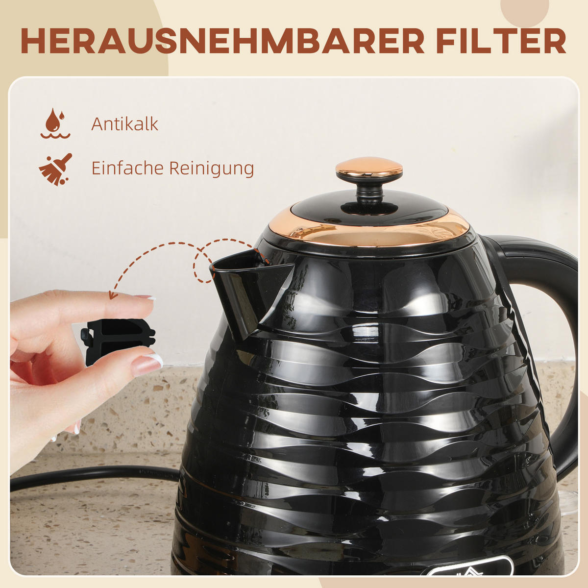 ELEKTRISCHER WASSERKOCHER DE-07956 1,7L mit Schnellkochfunktion - Schwarz, Kunststoff (19.5/23.2/24.1cm) - ComfortXL