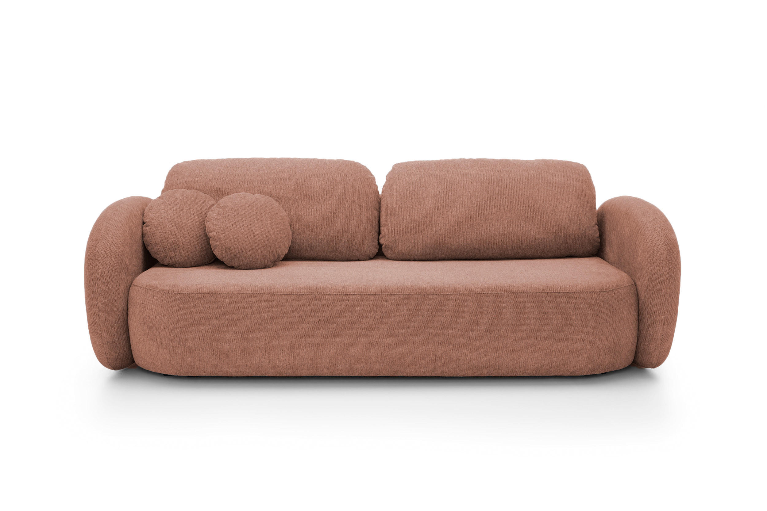 SOFA OLIO Mit Schlaffunktion Und Bettkasten, Bonell-Taschenfederung, Aragon-Stoff, lose Rückenkissen, freistehend, 238x101x86 cm Rose - Rosa, Holz/Textil (238/86/101cm) - DomoHome